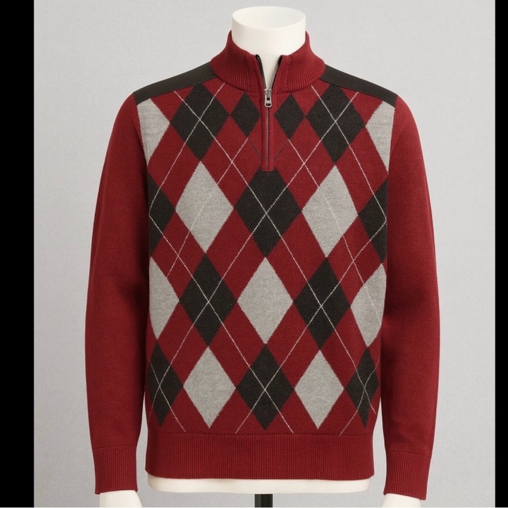 INC International Concepts Men's Argyle Zip Sweater - Red, Gray, and Black